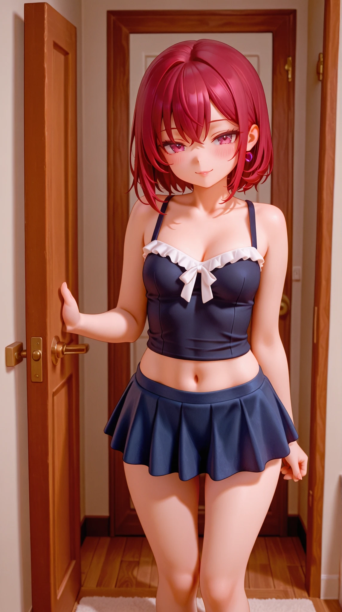 Stripes々bra、Stripes々Panties、Masterpiece、High quality photo、8k、Pretty girl、Red Hair、Short Bob、Big Eyes、Small breasteaty thighs、Perfect limbs、Red Hair
