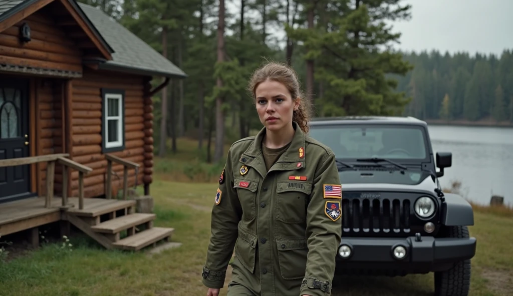 RAW photo, photo of (KohKatherineBarrell:0.99) in police blue uniform, 1girl, smile, slim body,background is desolate house in rolling hills under the snow, (high detailed skin:1.2), 8k uhd, dslr, soft lighting, high quality, film grain, Fujifilm XT3
