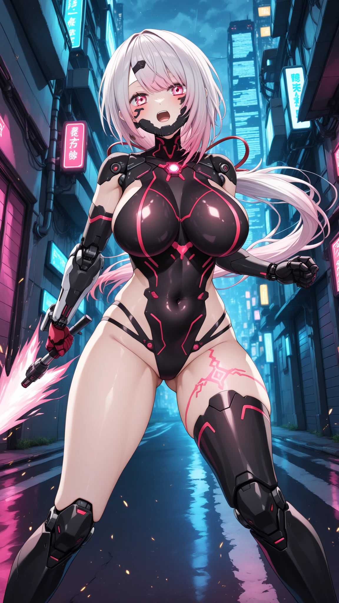 High-quality images of Hatsune Miku、Demon Shinobi、Highest品質、Highest１people々々 girl,high quality,, ((Masseter region)), ((High resolution)), ((Highest品質)), detailed, (Laughter.very happy,3000 times more sensitive), ((Shiny skin)), (High leg bodysuit:1.2)、girlと, ((Huge 、Light blue hair、Twin tails))、Expressionless、Jump、((Rooftop at night))