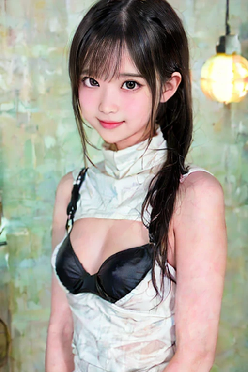 Bunny girl、A girl posing wearing rabbit ears, Wearing Atsuko Kudo's latex costume, Futuristic shiny latex suit, Wearing latex, Latex Gloss, Seductive hypnotist woman, Very sexy outfit, As a retro-future heroine, Elegant and attractive revealing cosplay, amouranth as a super villain, Slender young body, Exposed bunny girl、A big smile