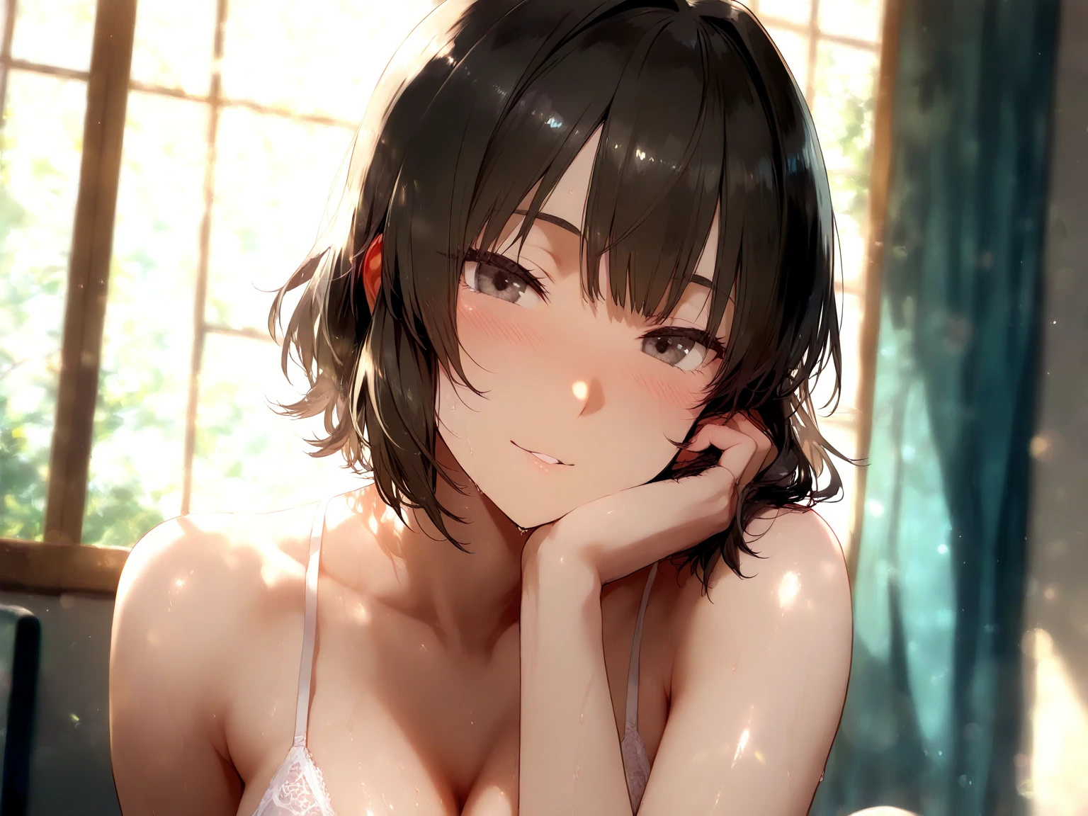 top-quality、8K,{Boy 1}{girl1}{2guys}Full limbs、complete fingers,short-hair{toppless}、{Get},{ SEX}Sweating,Smaller chest、The background is the bedroom、(((Intense sexual activity)))、((cum shots ))、(((( SEX))))、(((( Girl who cums))))、