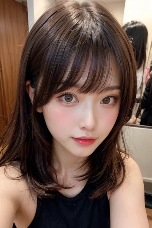 ((masterpiece, Highest quality, High resolution、Everything is beautifully detailed)), 1 girl, (Realistic: 1.4), alone, White Background, snow-White Background, Mouth closed, Smile, Smile, Beautiful black hair, short hair, Big eyes, Transparent double eyelids, eyelash, Listen carefully, Long neck, 美しくLong neck, Absolute area, ((Face close-up)), (Draw the whole head, shoulder), 19 years old, Attractive proportions, Glowing Skin, Beautiful collarbone, Golden ratio face, Perfect Face, Teardrop-shaped moles, Mole on chest, bangs, clean bangs, beautiful bangs, Lip gloss, Thin lips, Fair skin, naked, Big Breasts, {gigantic|big|huge|mega} breasts, cleavage,Small face, Small face, All the heads are painted, shoulder all drawn, Looking slightly above the camera