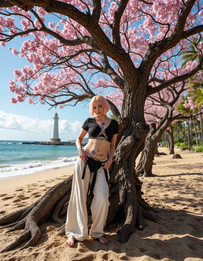 Girls with towels wrapped around their heads making yakisoba at a beach hut Swimsuit and apron