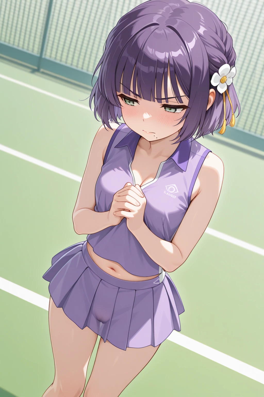 score_9, score_8_up,score_7_up, (illustration of masterpiece, best quality), (1girl), (1man, hetero:1.3), nsfw,(fingering pussy from front), leaning back, spread legs,(in Tennis court,wimbledon,)
BREAK tween,(loli:1.0),, (middle small breasts:1.2), hanging breasts, 
sweat,steam, blush,(:<), rape face, 
BREAK (Tennis wear,,):1.0), sleeve lines, bare arms,
(open clothes:1.3), nipples, underboob, bare stomach,
BREAK (bottomless:1.3), pussy juice,
(trembling:1.3),orgasm face,ahegao
