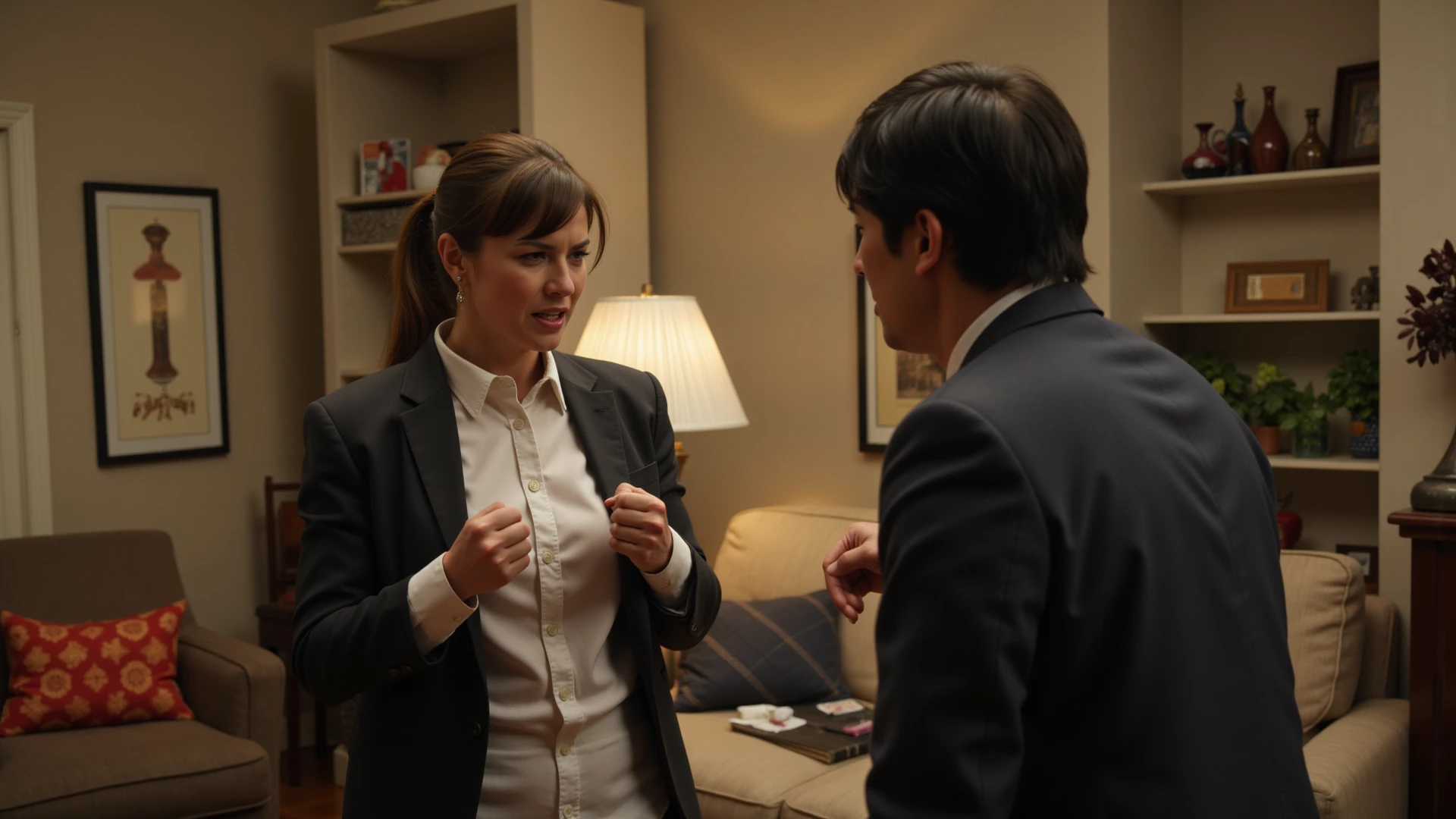 nswf romance of office couple affair, male character jason statham and female character prachide, in office. office clothing, on work desk missionary position sex