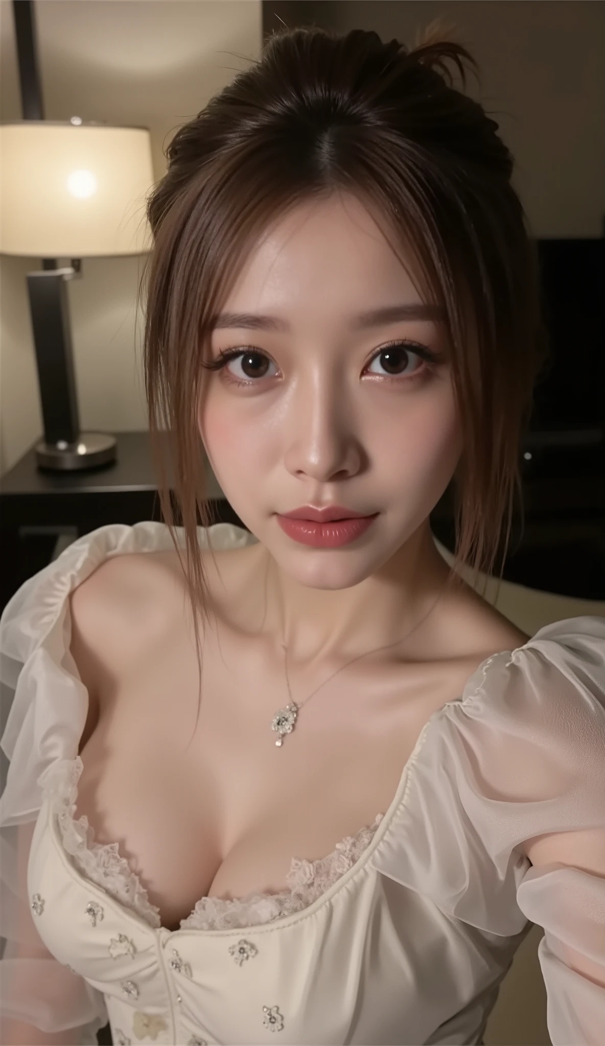 a close up of a woman in a red bra top laying on a bed, Red BRA, Larisa Manobal, beautiful Korean women, Korean Girl, sakimichan, 奈良美智, 8K selfie photo, Cleavage, Gorgeous young Korean woman, sakimichan, 2 8 years old, Sexy Girl