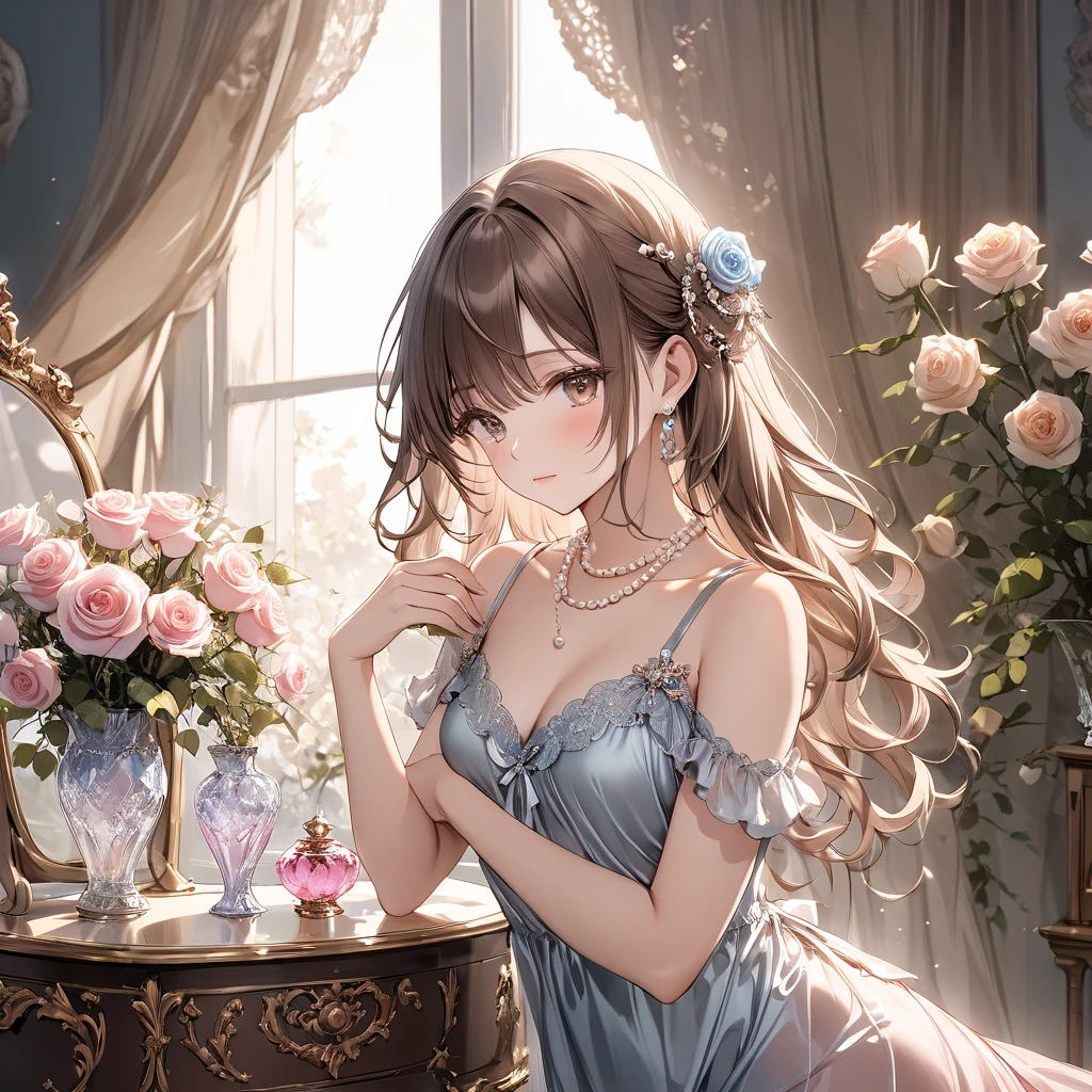 (((Super Masterpiece, Super High Definition, 16K, Very Delicate and Beautiful))))), (((Masterpiece, Highest Quality, 8K, Clear and Detailed, Very Clean and Clear))), Very Beautiful, Bed (flowers all around the girl), dress (luxurious dress, beautiful embroidery, beautiful dress, cute dress), , round, 8 years old), small breasts, super long hair (braids) , bangs, beautiful yellow), (baby face: 1.2), short legs, dazed, mouth slightly open, on back, from above, ), girl lying separately with her hands on her chest.