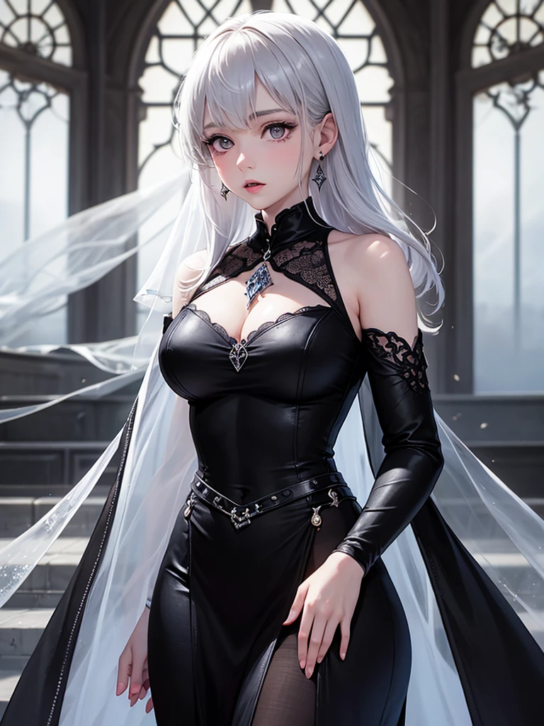 ((masterpiece:1.5、8k、Tabletop、Photorealistic and very detailed CG、Very detailed、Particle Effects、Dynamic Effects、Shallow depth of field、Cinematic Light、Lens flare、Ray Tracing、Tabletop、Realistic:1.4、Ultra-high resolution:1.2、Realistic、Realistic))((alone、,A woman wearing a black cashmere coat over a halter neck dress:1.4、Elegant woman posing、Detailed face、brightexpression、young, bright, Whiter skin、Medium chest、Beautiful cleavage、Best Looks、ASİAN、Ultimate beauty、bright and shiny hair,、Super long, Silky straight hair、Hair dancing in the wind))(morning、The setting is outdoors in the snow、Crystal of snow)((shiny white hair))