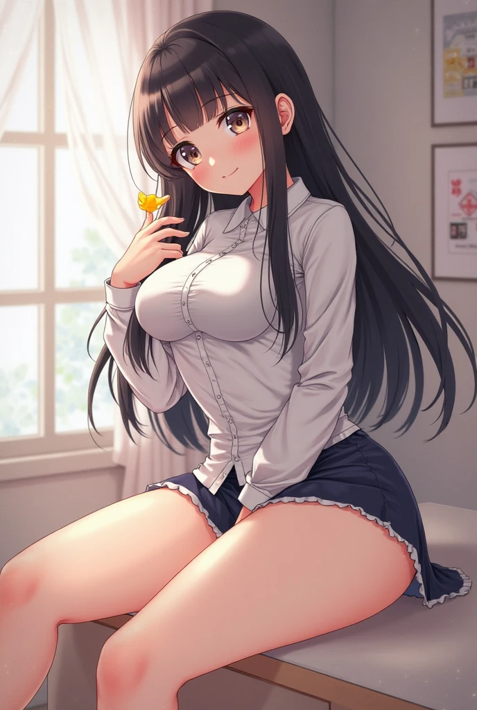anime - style image of a woman in a white bra top and panties, seductive anime girl, marin kitagawa fanart, makoto shinka, rin, ??????????? loli, anime best girl, sexy pose, smooth anime cg art, asuka suit under clothes!, cushart krenz key art feminine, ayaka genshin impact, zerochan art, white panties,cameltoe,full body,white pantyhose,squatting,pantyshot,å©ä¸,1girl,star earrings,solo,blonde hair,braid,medium hair,bangs,bright pupils,brown eyes,hair between eyes,white pupils,
metal collar,neck ribbon,white shirt,black ribbon,center frills,corset dress,blue dress,long sleeves,frilled skirt,medium breasts,collarbone,smile, blush,
mary janes,outdoors,grass,wind,wind lift,falling leaves,, Exquisite visuals, high-definition,masterpiece,best quality,, 18yo,Young female,Beautiful Fingers,Beautiful long legs,Beautiful body,Beautiful Nose,Beautiful character design, perfect eyes, perfect face,expressive eyes,
official art,extremely detailed CG unity 8k wallpaper, perfect lighting,Colorful, Bright_Front_face_Lighting,shiny skin, 
(masterpiece:1.0),(best_quality:1.0), ultra high res,4K,ultra-detailed, (One lady)、(​masterpiece)、(best qualtiy)、(ultra-detailliert)、(a high chroma)、(CG Illustration)、((Full Angle))、Female, 20 years old、Delicate beautiful face、(red blush)、(Wavy long hair、Dark blonde hair)、(dishevled hair)、((Shoulder top))、See-through clothes:1.3、((Black stockings))、(Pink Lace Panties)、(Dark blue pleated skirt)、(teats)、breasts of medium size,、((turned around))、(Woman sitting on the floor)、The best lighting、simple background
photography, 8K, HDR, highres, absurdres:1.2, Kodak portra 400, film grain, blurry background, bokeh:1.2, lens flare, (vibrant_color:1.2), (beautiful_face:1.5),(narrow_waist), ,NSFW,