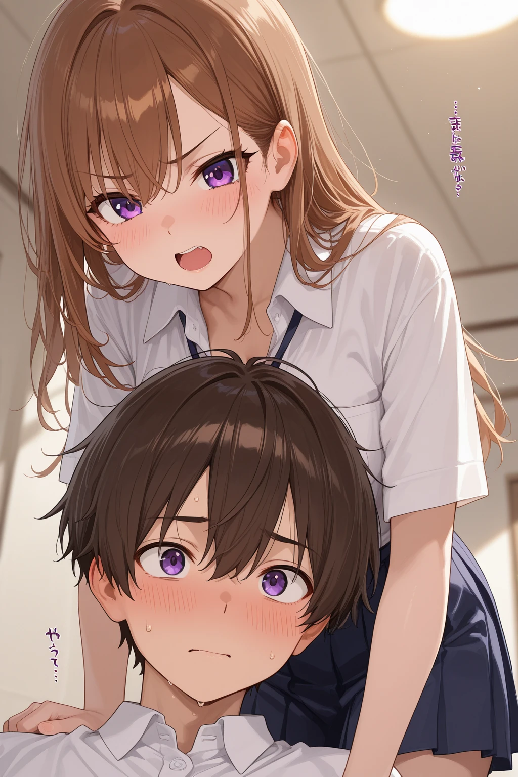 score_9,score_8_up,score_7_up,masterpiece,best quality, source anime, photorealistic, hyperrealistic, super detailed, extreme detailed, rating_explicit, 
1girl, standing, from behind, 1boy, hetero, onee-shota, height difference, face in ass, ass grab behind girl,
BREAK girl, shouko nishimiya, 18yo, long hair, pink brown hair, bangs between eyes, brown eyes, (large breasts:0.9),
shiny hair, beautiful detailed eyes, beautiful face,
BREAK school white shirt, short sleeves, bare arms, blue bowtie,
BREAK blue plaid skirt, skirt lift, white lace panties,
embarrassed, blush, surprised, surprised eyes, trembling,

BREAK (boy, shota, 12yo, little boy), aroused,
outdoors, park, (wall), grass, sunlight