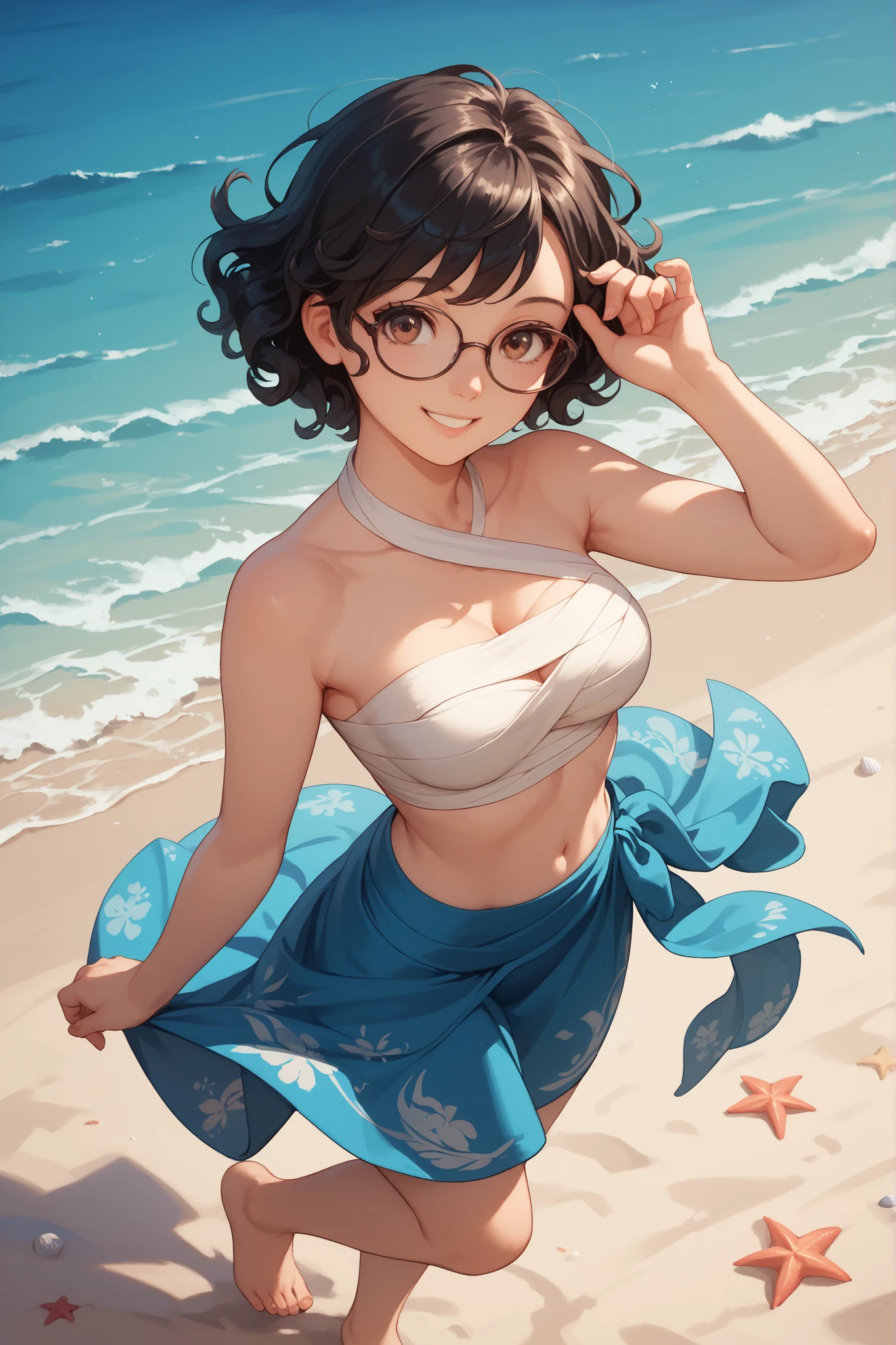 (​masterpiece), (top-quality:1.4), absurderes, [:intricate-detail:0.2], 1girl in, The tree, yuki, 独奏, plein air, Eau, mont,, The bikini, length hair, landscapes, Winters, lake, (Look at viewers:1.2), tag, Skysky, Reflectors,eye glasses,