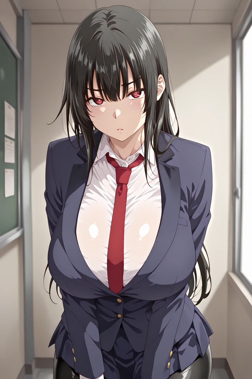 Big breasted sadistic high school girl。Brown blazer。Anime Style