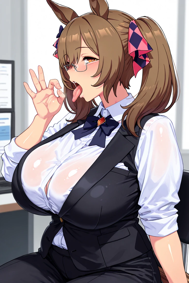 Hentai manga、High resolution、smile、Make the body twitch violently、A huge-breasted office lady appeals to her sexuality at her desk in a deserted office late at night、Gentle look、Perfect proportions、Cowboy Shot、Super huge 、Fatty legs、Sweaty、Clear eyes