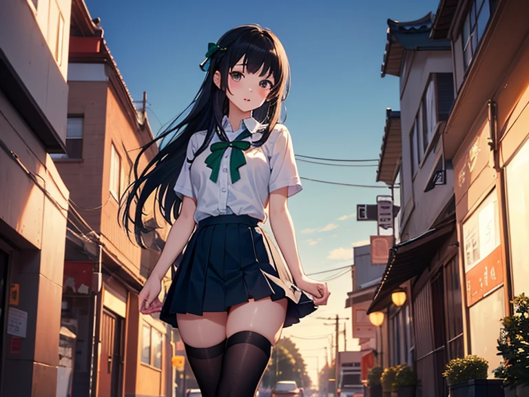 Madoka, moving her center of gravity back, Put your hands forward from both feet, Put both feet in the circle of hands, Quite embarrassing, , Thin legs, Tight Skirt, 90 degree knee, Place your heels on the ground, Hands in front of feet, Hold my feet, Kneel, Sidewalk, RAW Photos, 8K, Highest quality, Ultra-high resolution, Beautiful face details, Real human skin, Gentle expression, Front view, Angle from below, Long Hair, Realistic, Realistic, cute, Short skirt, Lurking deep in the city, cute女子高生, Japanese Uniform, Wearing Japanese clothes , Surreal school girl, whole body, Madoka, DSBNBK, (((Exposed genitals))),