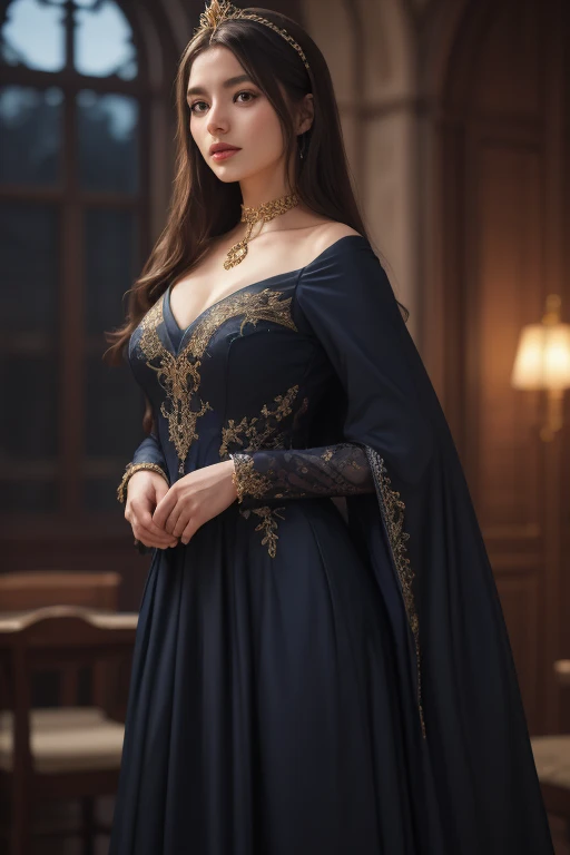 (((desi girl))), skinny face, sharp jaw line, natural fair skin, wearing hot deep neck long dress with huge trail, kingdom princess, off shoulder princess blacklong dress, charming black long hair, huge breasts, deep cleavage, palace hall as background, in a palace, running in hallway, dynamic position, bokeh,