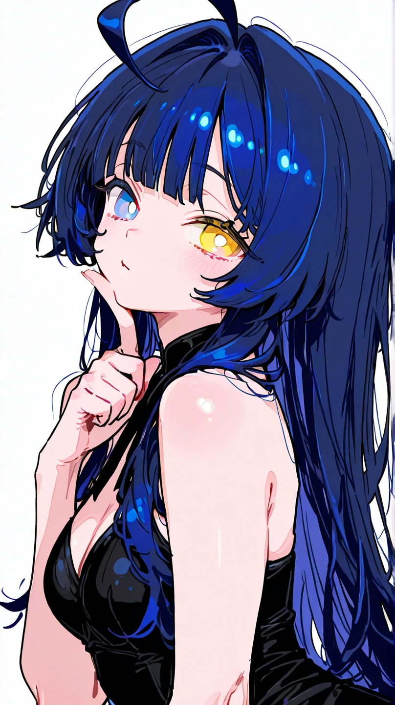 score_9, score_8_up, score_7_up, woman, 1girl, long hair, multicolored hair, black hair, sidelocks, blue hair, wavy hair, naked, on fours, medium breasts, closed mouth, smile, upper body, nsfw, black background, simple background,