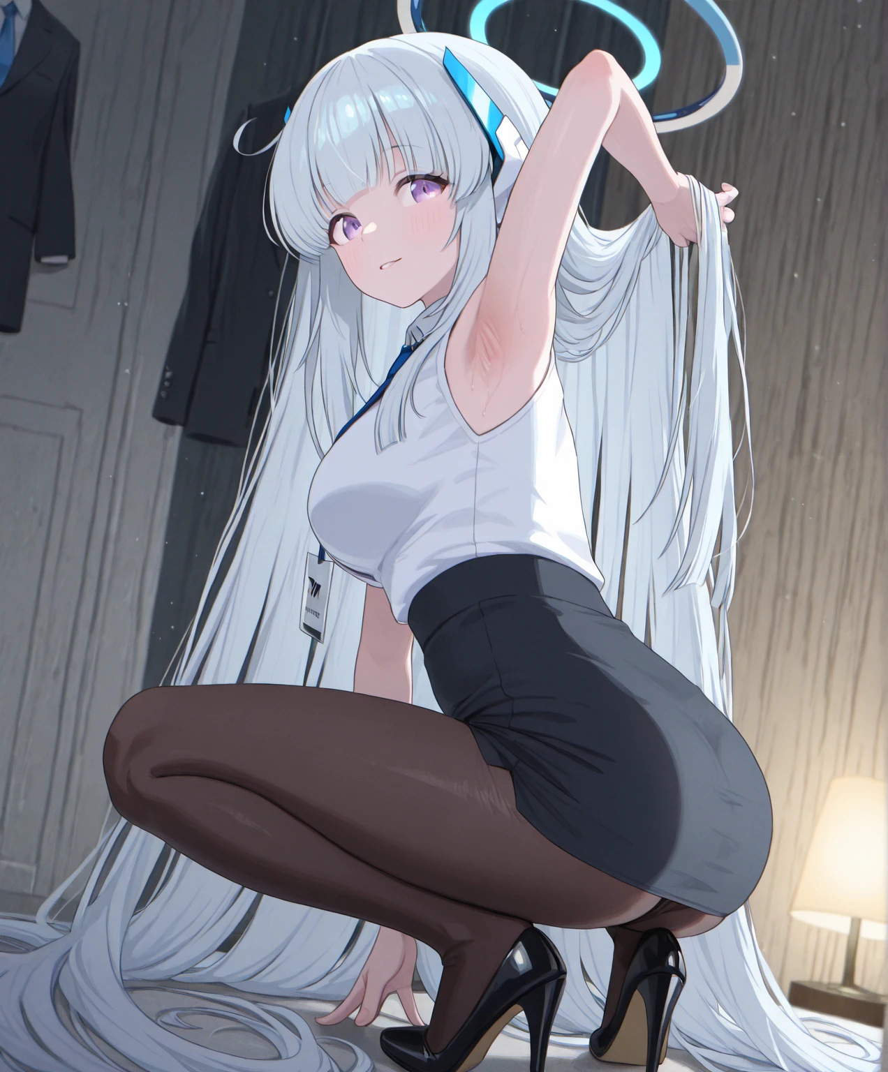 ((best quality)), ((masterpiece)), (detailed), ((highres)), In lavish manor library,  extremely long curly white pig tails. Fluffy white cat ears. Long white cat tail on butt, 1catgirl, 20 year old, Curvy body, shy, timid, scared, nervous, Blushing. Lewd mage robes. Heterochromatic eyes, one teal eye, one purple eye. No shoes. No socks, black ripped thigh high leggings with pink pawpads on feet,
