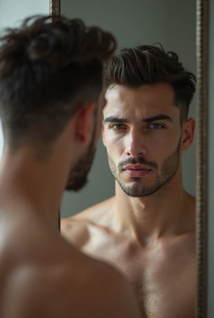 make a man stare at himself in a mirror, but in reflection he is physically and mentally more evolved.