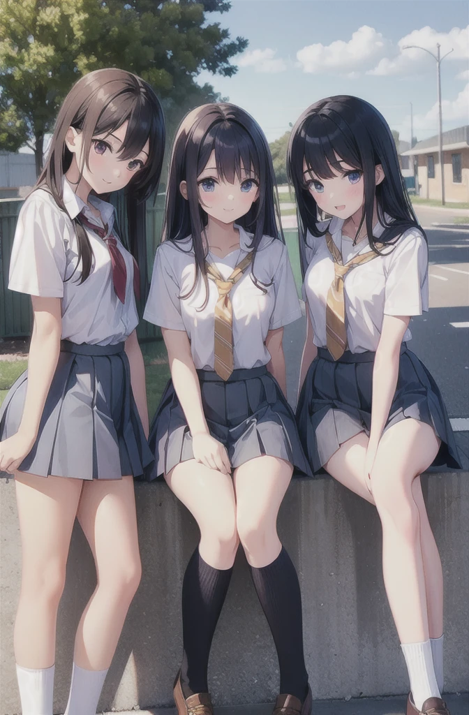 (8K, RAW Photos, Highest quality, masterpiece:1.2), Four happy girls were sitting on the stone steps, Take a full body photo、Laughing happily、She was wearing a short sweatshirt, Vans Sneakers, Red Check Skirt、White sneakers, Black Hair, detached houses, Flowers,Happy girl with round face, Big eyes, Long eyelashes, Full-body display、Small pubic area、Hairless、Detailed female genitalia、feetを広げて、From directly below、(((Spread the word_feet, Pussy, Split_ feet, from before, I can see your underwear)))