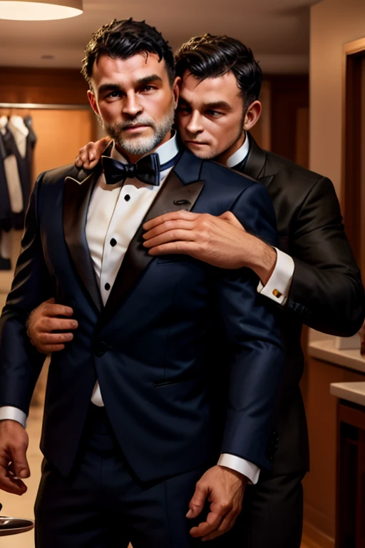 ((masterpiece)),((bestquality)),8k,high detailed,ultra-detailed, Neutral Expression, Stylish Pose, real skin texture, cinematic lighting,
Gay couple in the style of royal blue