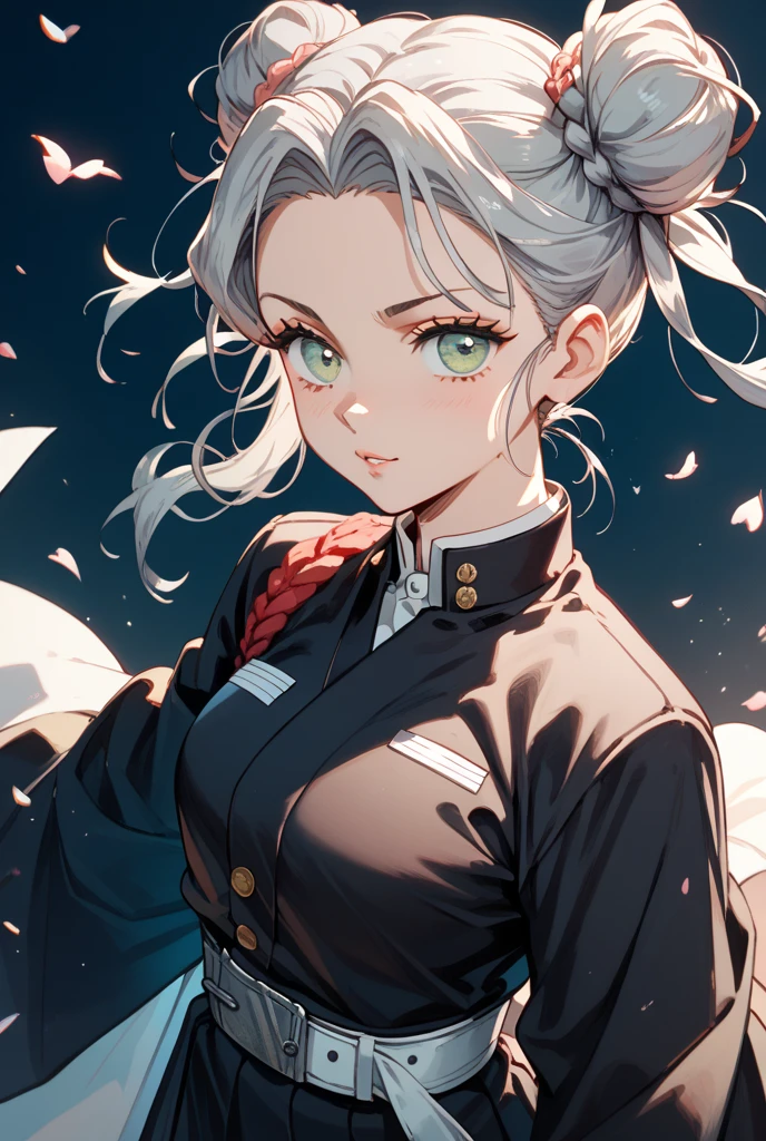 masterpiece, best quality, realistic, 1woman, no smile and charming young woman, 27 year old, happy look, portrait, extremely detailed face, green eyes color, [thick eyebrow] Beautiful, full body, western, Jewish, smile face, red lips, white hair color, jewelry, Necklace, big boobs, masterpiece, best quality, realistic, one mature female, extremely detailed face, ((length white hair)), slender, Extremely delicate and elegant face, Sexy and feminine, cinematic lighting, no makeup, Victorian era, (whole portrait), Hogwarts background, hogsks, wearing slytherin uniform, slytherin uniform, add bangs hair, look at viewer, slytherin cloak, night background, bangs hair, add ponytail hair, ponytail hair,