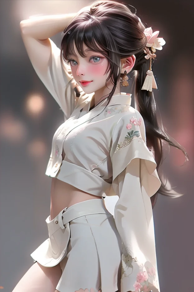 ((best qualtiy)), ((tmasterpiece)), (the detail:1.4), 3D, Beautiful hip skirt female image,hdr(HighDynamicRange),Ray traching,NVIDIA RTX,Hyper-Resolution,Unreal 5,Subsurface scattering、PBR Texture、post-proces、Anisotropy Filtering、depth of fields、maximum definition and sharpness、Many-Layer Textures、Albedo e mapas Speculares、Surface coloring、Accurate simulation of light-material interactions、perfectly proportions、rendering by octane、Two-colored light、largeaperture、Low ISO、White balance、the rule of thirds、8K raw data、