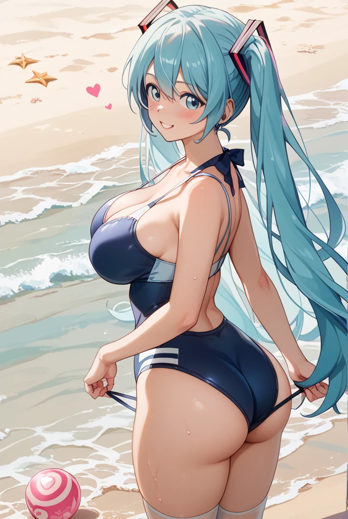 Highest quality、(Vulgar),Japanese beautiful girl、Beautiful tan skin、Sunburn、Light blue twin tails、Small and cute chest,Sweat a lot,Orgasm juices、 Cute dance、Protruding nipples、Cleavage、Thick thighs、looking at the camera、Looking up、Seduce、Browsing Caution、Anatomically correct、transformation、blush、Nipples erect、Female organ、Sexy full-body fishnet tights、Beach、Front lighting、Sexy Competitive Swimsuit