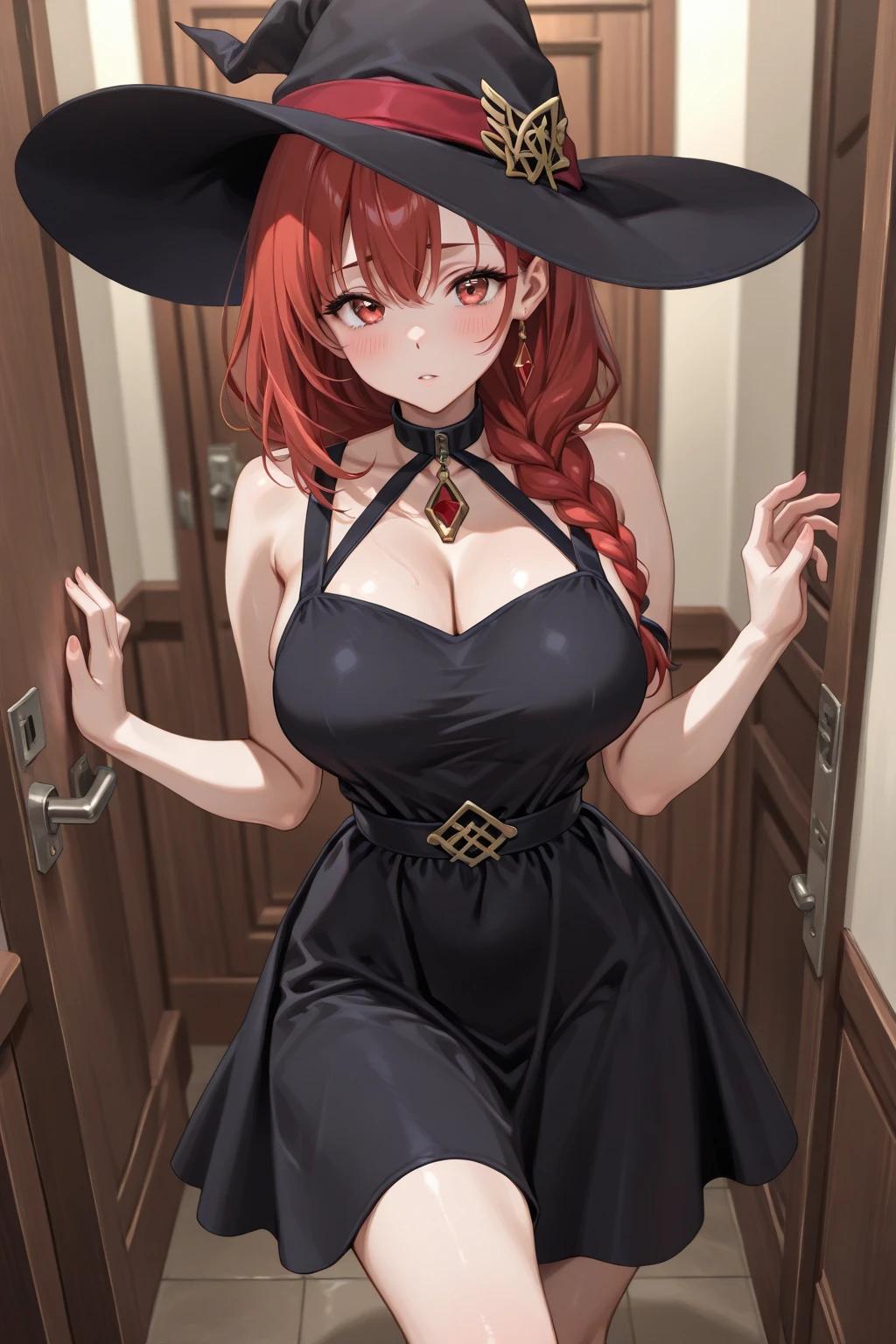 Pretty girl with orange hair、Wearing a big witch's hat、Wearing a girly black dress、Halloween、Scramble crossing in Shibuya、Embarrassed look