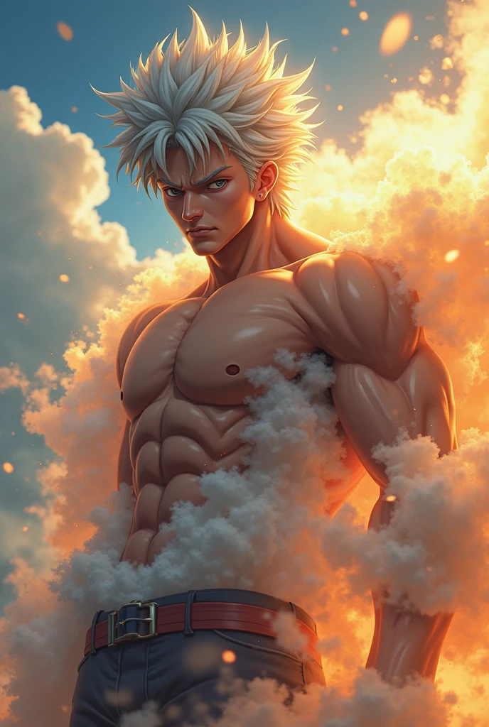 1boy, adult, handsome, perfect face, detailed eyes and face, clean shaved, muscular, capturing a rural atmosphere, dynamic lighting, unreal engine 5, hd picture, satoru gojo, white hair, short hair ,hair between eyes ,blue eyes, white skin, milk pink nipple details