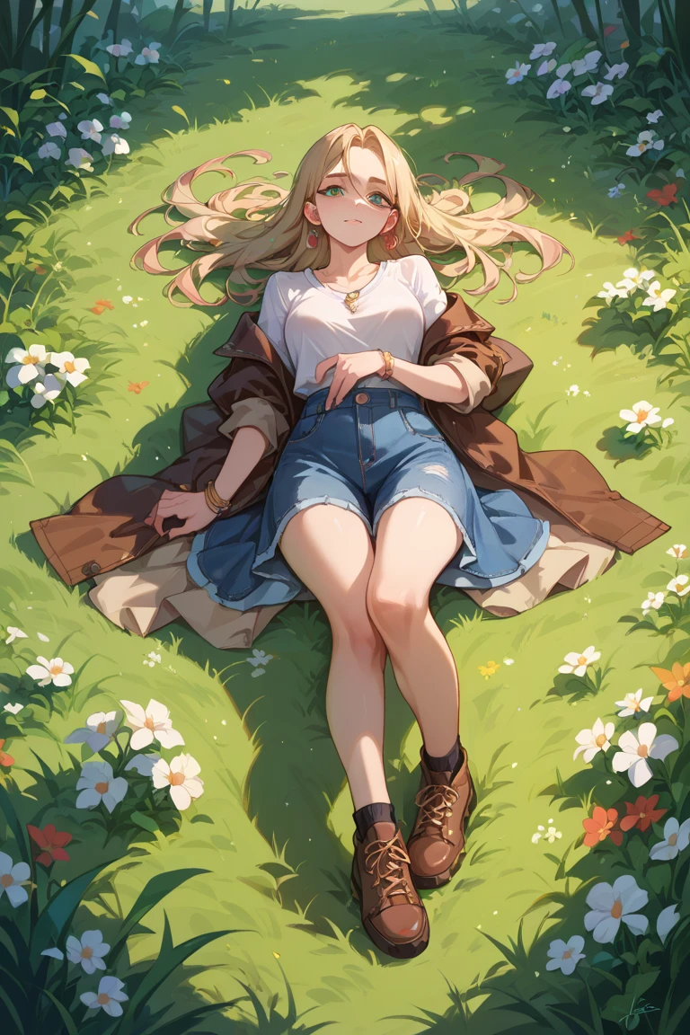 masterpiece, best quality, highres, 1girl, <lora:Kayo-000007:1>, bbkayo, blonde hair, blue sky, trees, sleeping, eyes closed,