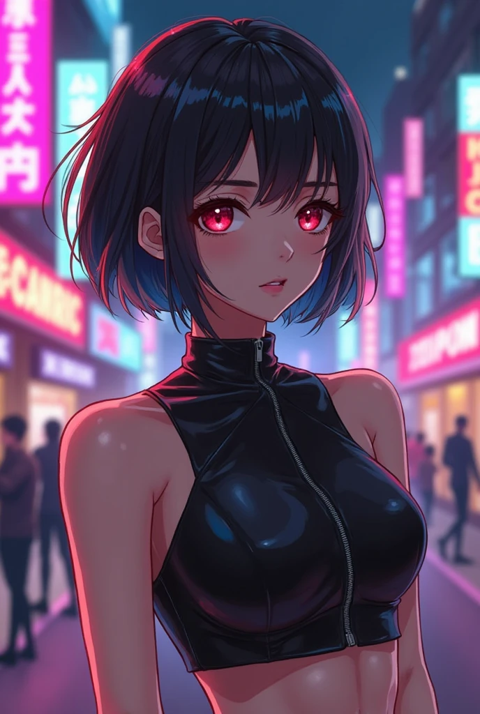 anime girl, with big breasts, with cat ears and in a tight-fitting costume