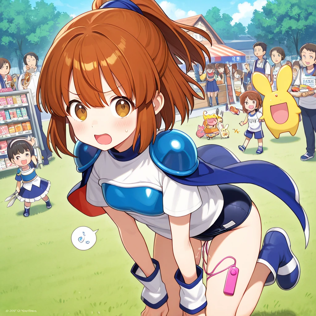 score_9, score_8_up, score_7_up, source_アニメ, sakimiya iruka, red hair, green eyes, one side up, medium hair, green scrunchie, hair ornament, shiny skin, rating_explicit, large breasts, large ass, Race Queen, highleg, (scared),(tears:1.3),(open mouth, shout),(sweat:1.2), (steam on body, heavy breathing), (trembling:1.4), drooling, bouncing breasts, unaligned breasts,(motion lines:1.5), motion blur,(pussy juice, Squirting:1.5), (arched back), (orc, 2men, vaginal penis), (huge penis:1.4), head grab, cum in mouth, facial, cum on hair, projectile cum, cum string, pole dance, on stage,