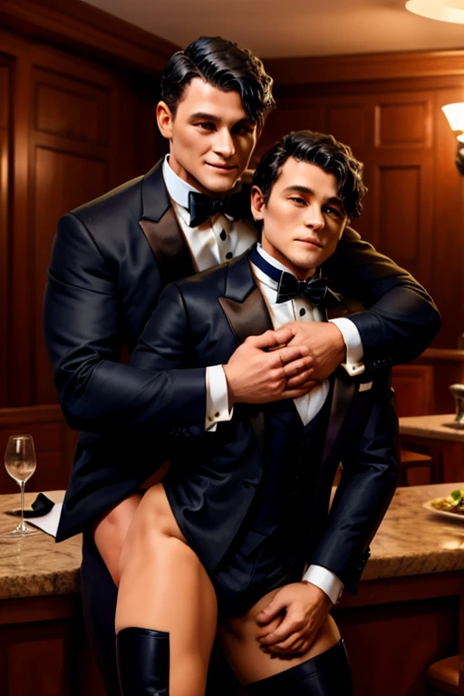 Gay naked ballet dancer with the leg raised high sex position bodyguard hug bare pectoral chest fucking by tango dancer gay dark black shirts and black tie dancer hall salon