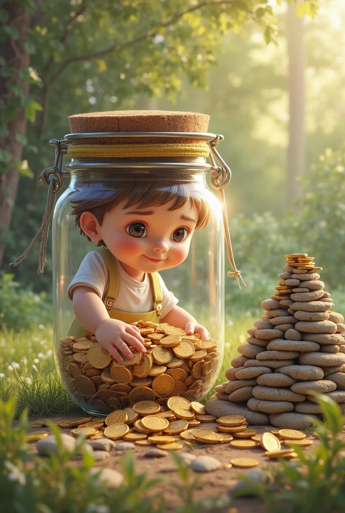 A child holds a gold ingot,It shows the color and charm of the second dimension