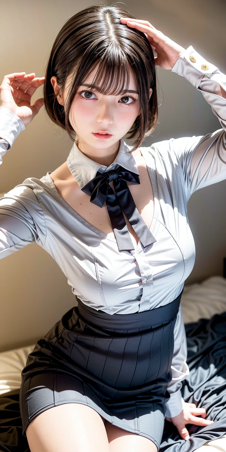 (NSFW), 1womanl, Solo, 24 year old, 7headed body, (cute face), (Ideal ratio body proportions), livingroom, (((Dowel Dowel Collar Shirt))), (((panties on))), ((The lower part of the body is bare)), long , Smiling smile, The costume is sheer, Wet, short-hair, Dark hair, small tits, A slender, Small buttocks, Skinny Legs, surrealism, Cinematic lighting, depth of fields, One-person viewpoint, F/1.8, 135 mm, nffsw, masutepiece, ccurate, Anatomically correct, Textured skin, Super Detail, high details, High quality, awardwinning, Best Quality, hight resolution, 8K