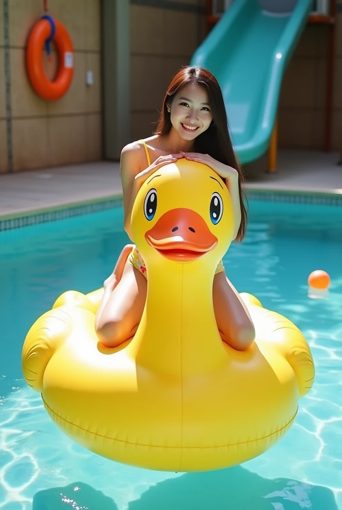 masterpiece, best quality, jjbinx:1.5  <lora:JarJarXL2-000026:1.5>, Inflatable, balloon, pooltoy, soft light, white bikini, funny, swimming pool, balancing   <lora:BloonzXLv3-000060:1>