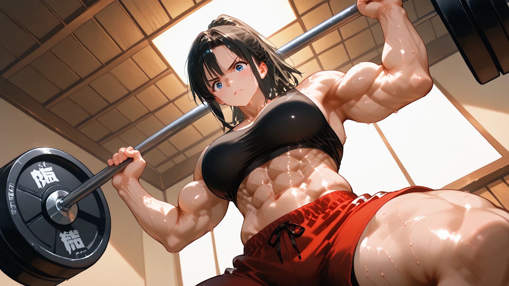 (best lighting) , (Extremely complex and detailed) , 4K unified, (Super detailed CG: 1.2) , (8k: 1.2),(original), (masterpiece) , (best quality),(masterpiece:1.4),Anime-like high quality,(masterpiece),masterpiece, Super clear picture quality,clearer than,(delicate face)best quality, absurd,((Master of Peace, 4K, 8k, Yes, high resolution))1个girl, female student,Smile,She is in the sky city,black school uniform,navel-baring outfit,白色bow tie,bow tie,Ten strong abdominal muscles,perfect body proportions,Thin waist,stand up,exposed abdomen, White clothes,dense, Raised veins on arms,spring, Sports boots, Perfect body, Anxious white and black hair, dynamic poses,legs exposed,Strong leg muscles ,Eight pack abs in shorts,clear abdominal muscles,Abdominal veins are carved into the abdominal muscles,Strong abdominal muscles Exaggerated abdominal muscles,Thick and firm abdominal muscles,Absolutely unparalleled abs,Abdominal muscles are very toned,腹肌bodybuilder之间的深沟:1.5))((bodybuilder:1.5)),Classroom(beautiful bass),(girl),(Miss),(((Upper body:1)))
