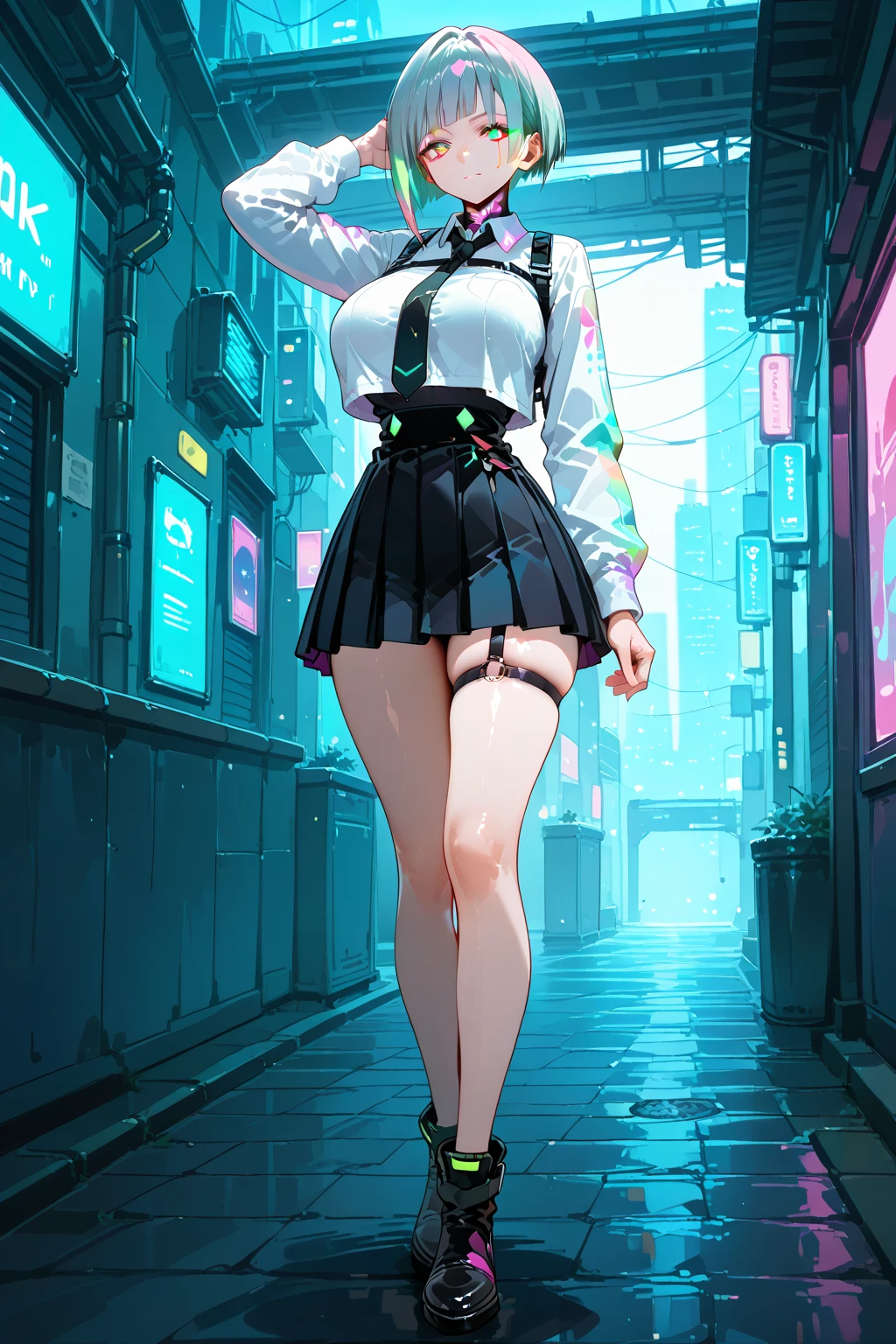 1 masterpiece, 8k quality, 1 girl, full body, solo, blonde hair, medium hair, aquamarine eyes, watery eyes, tears, medium breasts, thighs, thick thighs, wide hips, hairy pussy, pubic hair look, very expression upset ((exaggerated)), nervous, pout ((very very exaggerated)), (((swollen cheeks (very exaggerated),))) blushing, crying, drops of tears, black gloves, blue sweatshirt, shorts, tight shorts, bicycle shorts, cameltoe, pantylines, fingerless gloves, gloves, hoodie, pink and blue sneakers, jacket, open jacket, tight clothing, sports bra, looking at viewer, assertive woman, feminine focus, dynamic pose, standing , angry pose, legs, legs apart, public indecency, bus stop, blue sky, day, panel, anime style, sign, Spanish letters, thought bubble,  symbology,