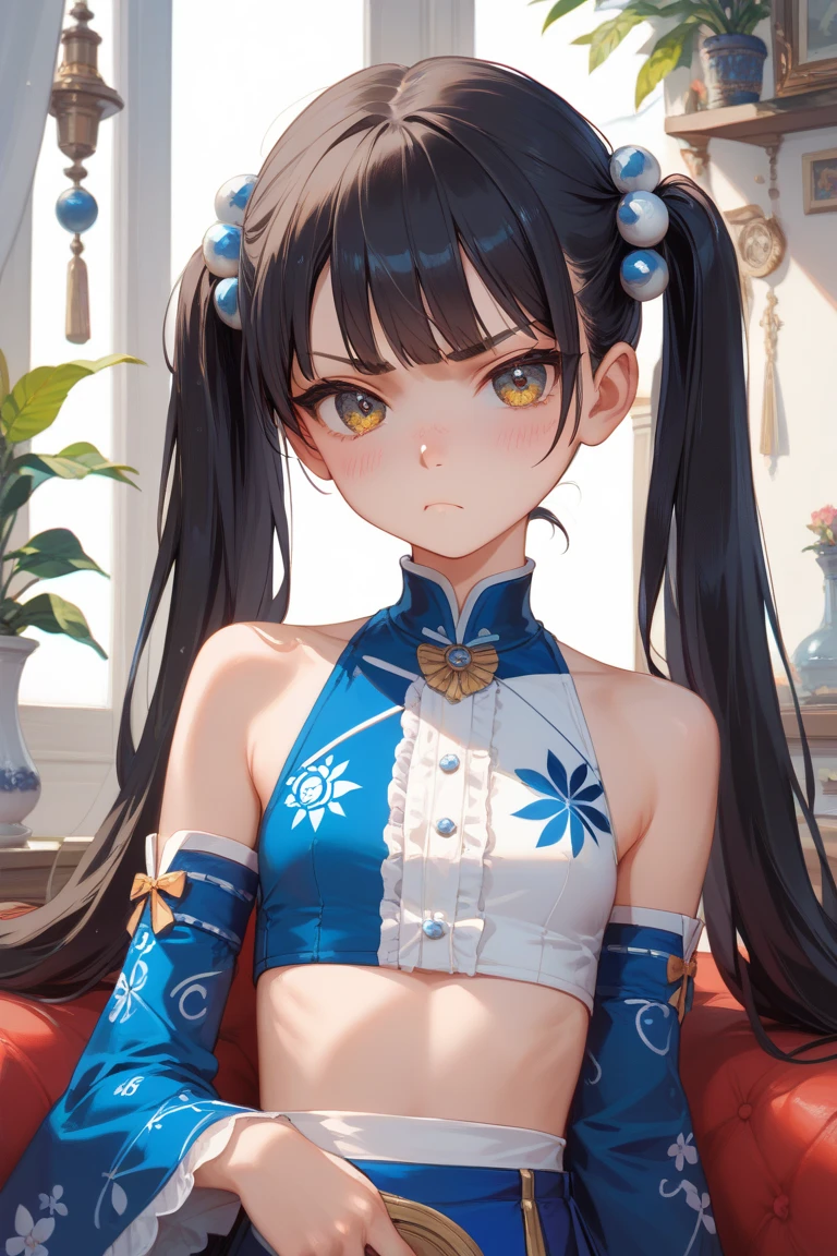 18 year old beautiful girl, ojos grandes, senos grandes, delgada, Small, 8k, calidad superior, (Cabeza muy detallada: 1.0), (cara muy detallada: 1.0), (cabello muy DetallaDo: 1.0), Arte oficial muy detallado, Estilo de arte Anime Moe, Arte de anime limpio y detallado, They are smiling, cabello dorado, cabello largo y liso, pecho desnudo, Ushiwakamaru, Ruso