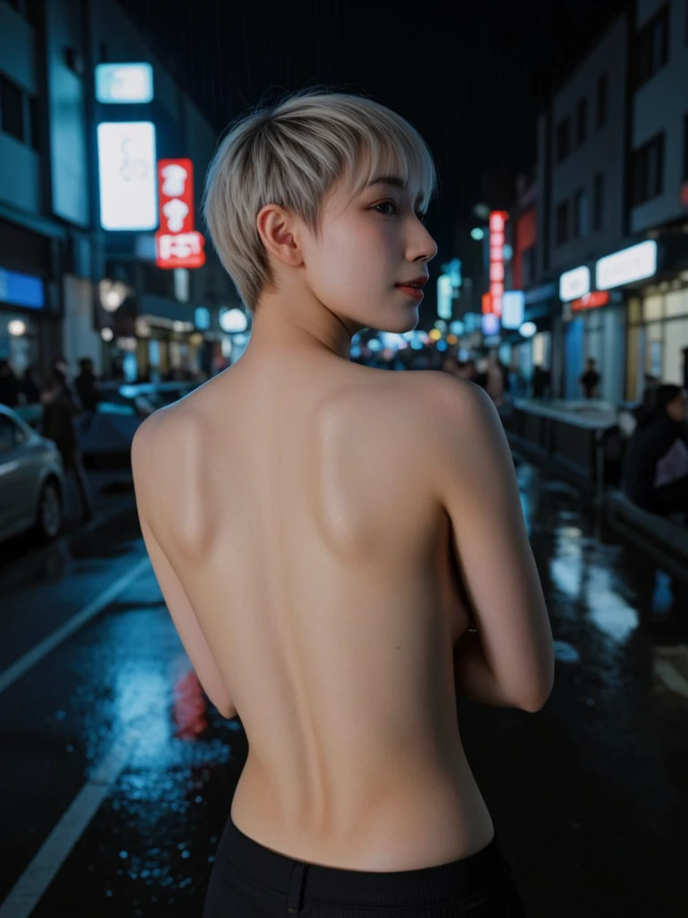 nightclub. 10 year old girl, naked girl. pink hair, beautiful, thin. asian girl,