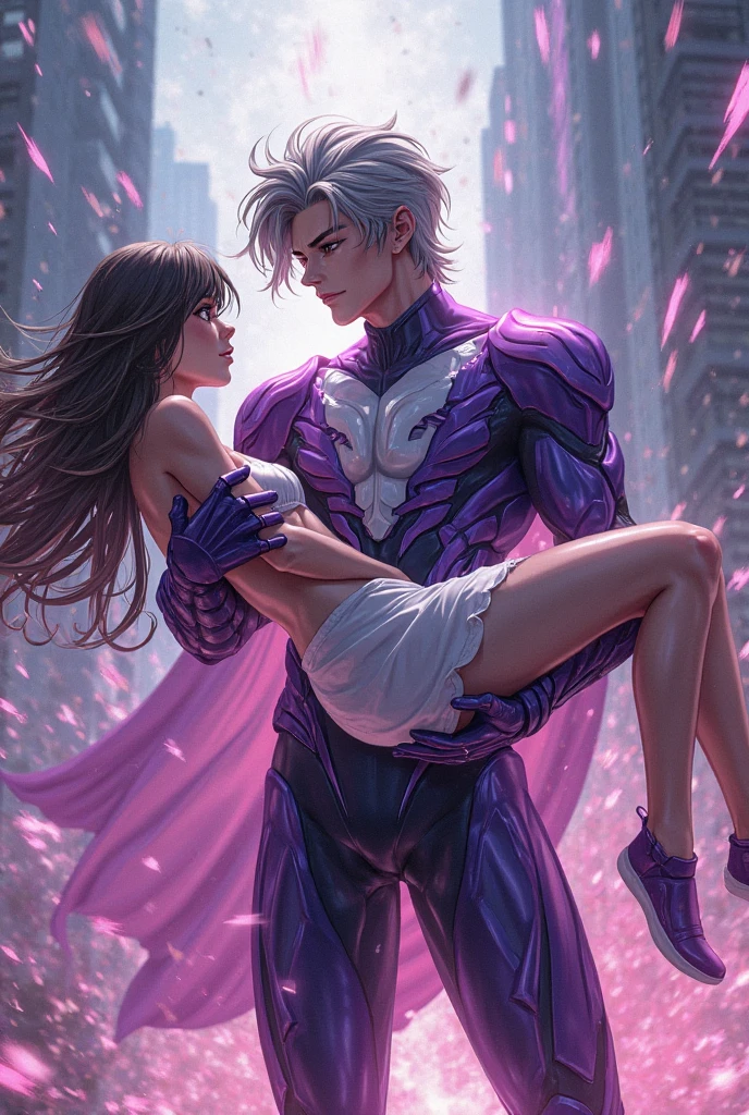 Incredible and spectacular scenes, ((high quality)), ((detailed)), ((fantasy)), "purple plasma brain, purple plasma body, realistic, best quality, 4K, flowers trapped in blisters at the top realistic, (tall handsome boy and beautiful girl hugging and kissing), full body portrait", image quality (3D rendering effect) , exquisite details,
