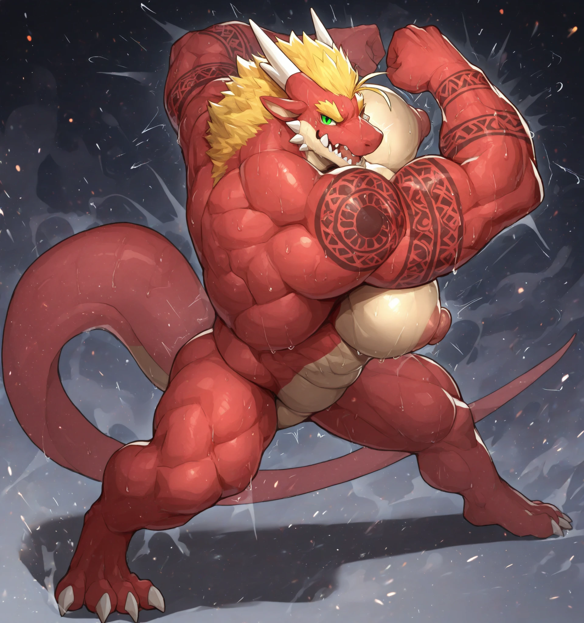 Chinese dragon, Chinese zodiac. Male. Chinese dragon. Furry, Chinese dragon antro), standing, alone, nj5furry, (Chinese dragon, huge, huge, young face, teenager, bodybuilder body), Chinese dragon, ((extremely realistic shadows, masterpiece, extremely detailed, photorealistic)), kemono, young, teenager, ((really big muscle, massive muscular, sixpack, thick arms, wide pectoral, super huge muscle, hyper muscular, over sized muscle, huge arms, big arms, huge pectoral)), firm back, solid back, round buttocks, firm and well-formed buttocks, back, broad shoulders, standing on the back, firm buttocks, round buttocks, well-formed buttocks, solid and very muscular back, Chinese dragon, tail, ((detailed face)) nose, blue eyes, ((detailed eyes)), smile, mischievous smile, mischievous expression, white teeth, mouth slightly open, red tongue, skin, scales, red hair, red mane, sexy, height 3 meters high , optimal height, body full of muscles, bulging pectorals, bulging abs, Shaolin monk, Shaolin clothes, Buddha temple, huge and defined abs, V-shaped body, thick waist, long legs, strong arms, manly, attractive face, type of attractive, fresh and calm face with a cold smile. bodybuilder body, topless, huge muscular thighs, bulging biceps, looking at viewer. Unique light source, Sharp shadows, Unique portrait.