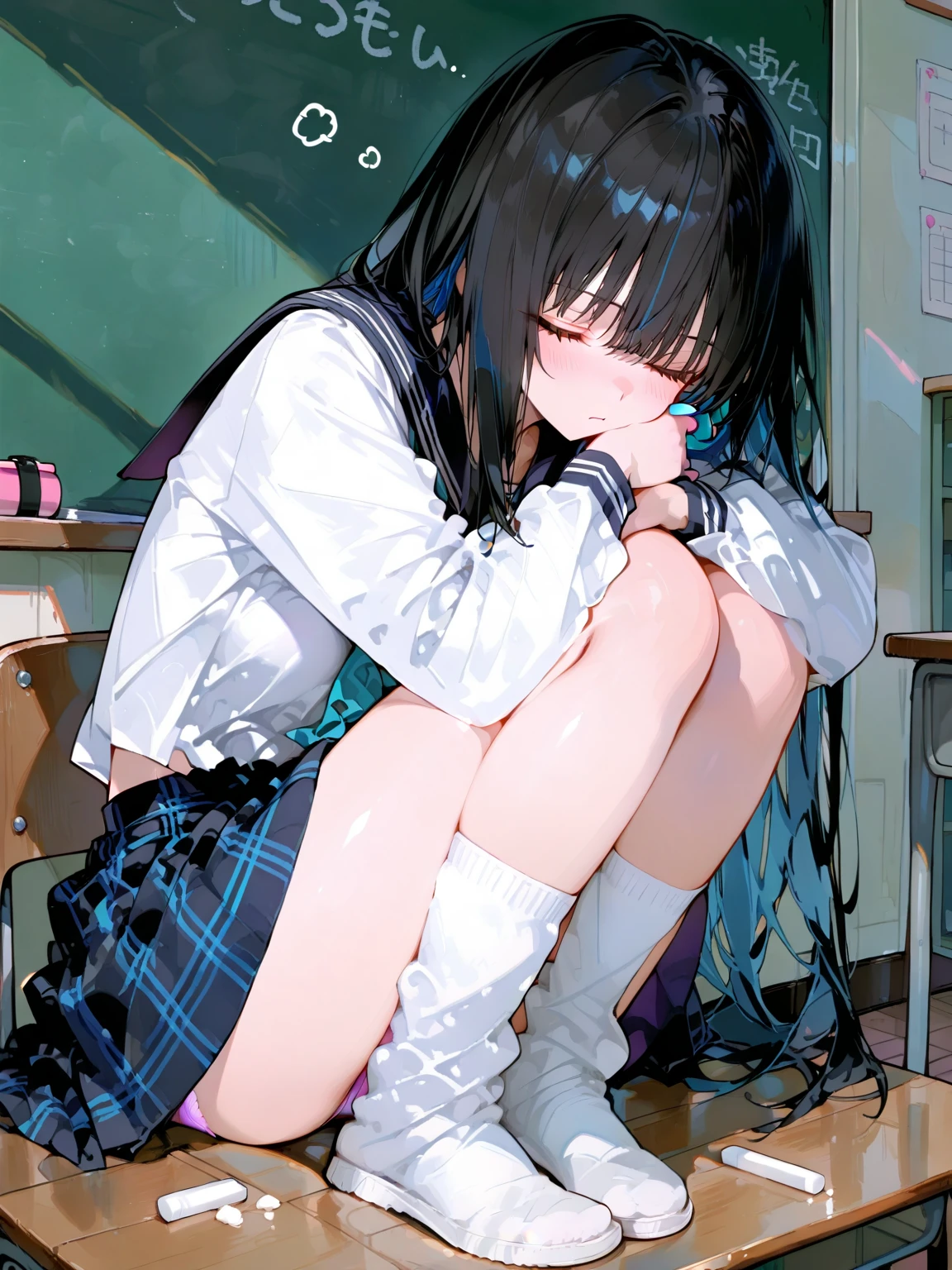 Messy room Sitting with legs crossed girl night anime An illustration animeーション City Pop Burying my face Dark Room Sad