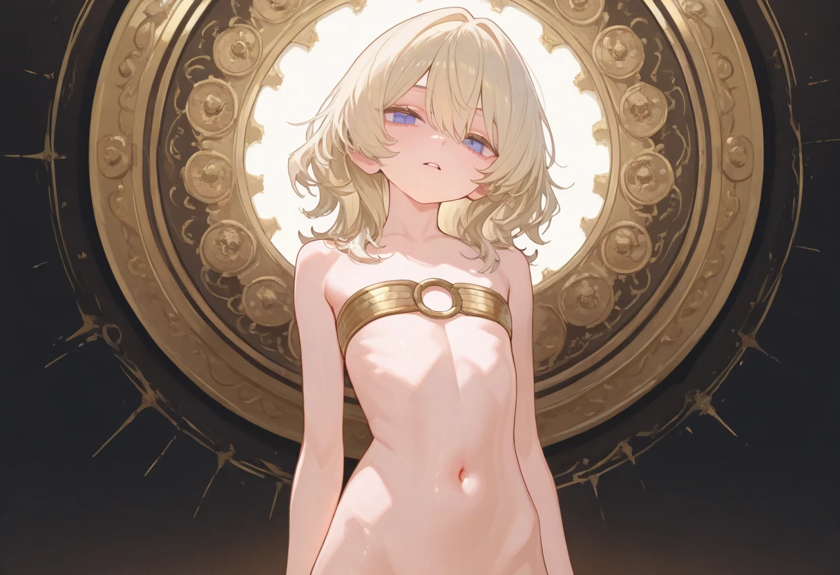 An adult girl with white hair and golden eyes with an aesthetic build full nude