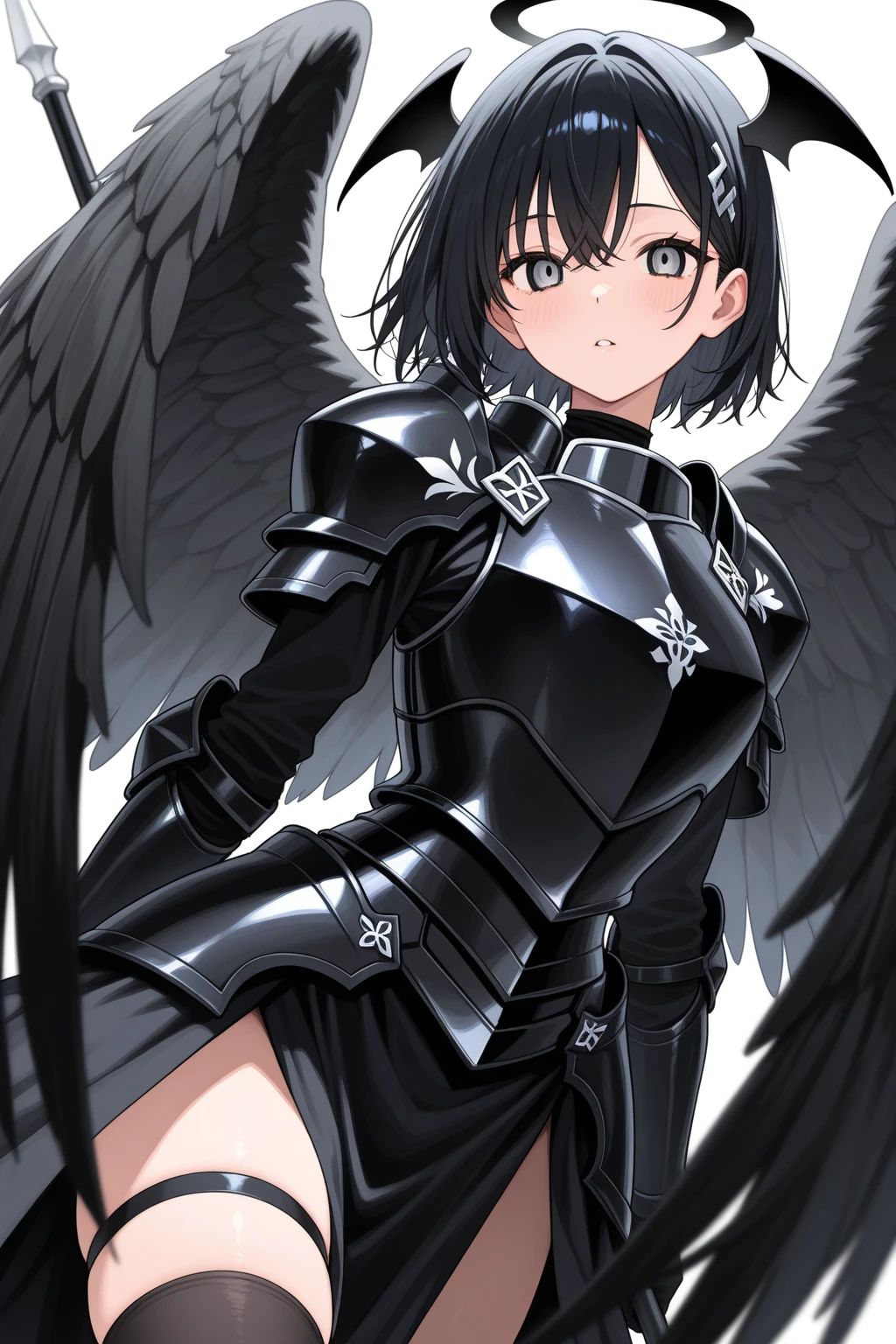 female knight Black Hair armor Torn white skirt White underwear White tights battlefield