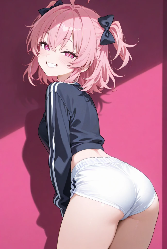 masutepiece, High quality, girl, Bun head, Colorful Highlight Hair, Big clothes, Underwear with a small area, Comfortable clothing, Indoors, Night, Sunset, Dark room, Distracting and messing with something,Thrust your butt up