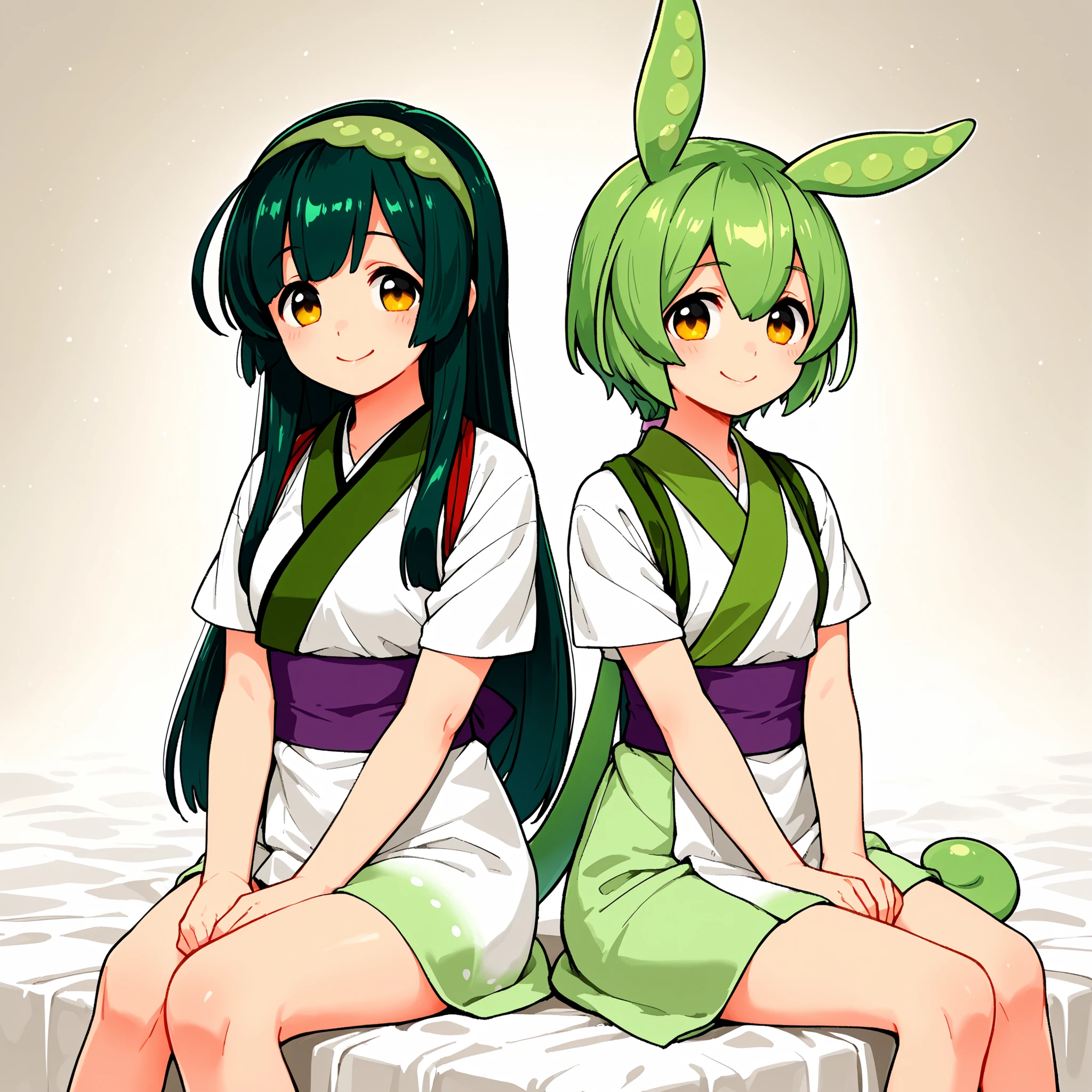 Tohoku Zunko,zundamon,TWO GIRLS,high resolution,smile,smiling,top quality,sitting