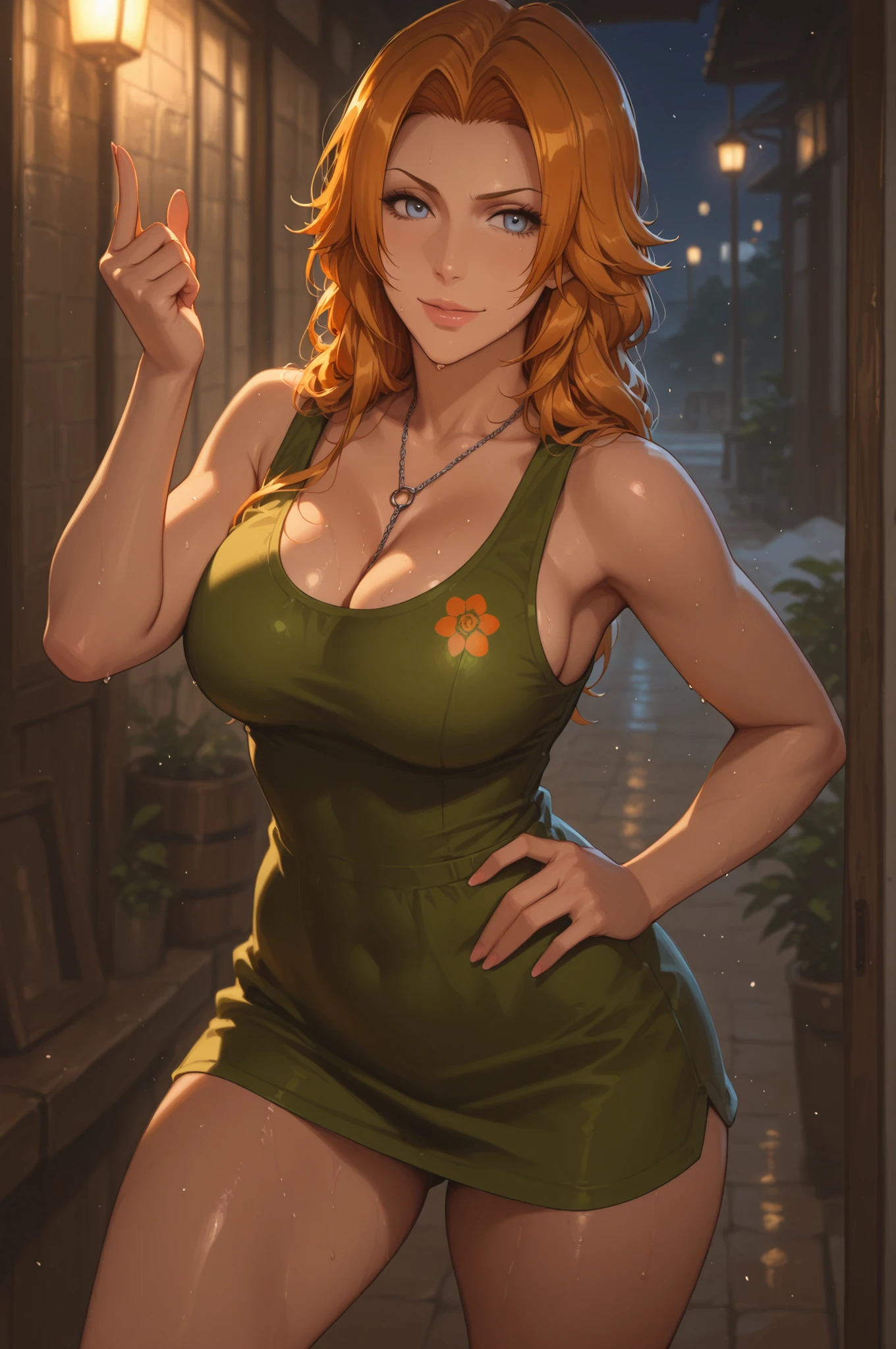 (Character Sheet) Grandma Girl Red Hair Big Braid Green Overalls Naked Boobs --auto --s2