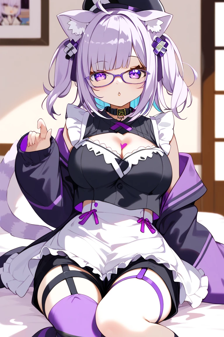 huge breasts:1.4) (masterpiece) (high quality) (best quality) (1girl), (solo), narrow waist, (looking at viewer), bedroom, night, short white hair, purple eyes, glowing eyes, black knee highs, no top, bare shoulders, choker with a purple jewel, pussy, white pubic hair, hair clip, legs spread, blushing, fake bunny ears, full body portrait, diamond buttplug, hot breath, mouth open
