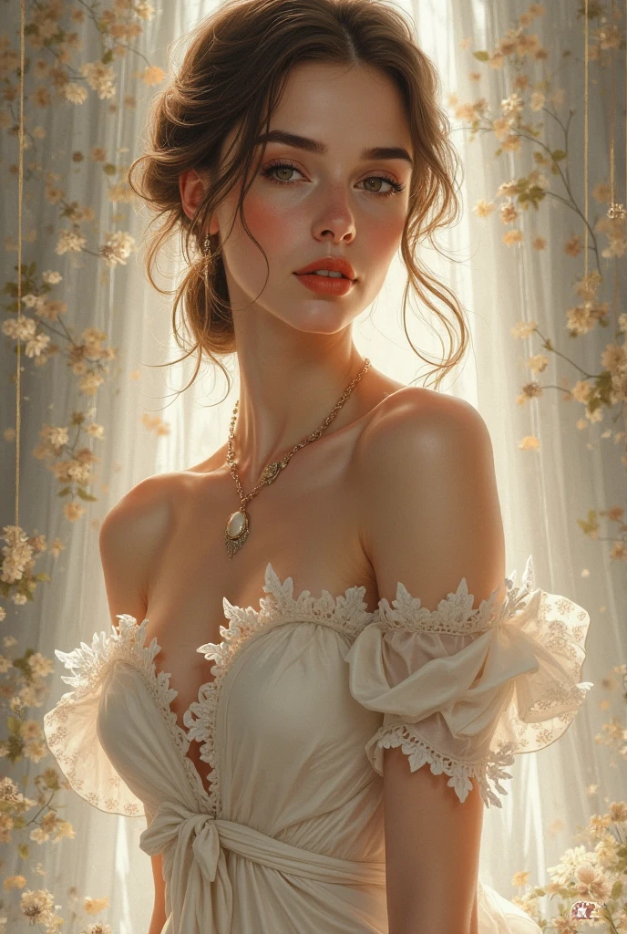 masterpiece, top quality, super detailed, high resolution, (realistic, photorealistic:1.37), excellent anatomy, beautiful 1 woman, (4K,8K), oil painting, soft sunlight, vivid colors, beautiful detailed eyes, beautiful detailed lips, a flowing dress, gentle wind, blooming flowers, peaceful ambiance, painting style, warm tones, natural lighting, adult lady, best light, best shadow, perfect face, highly detailed,